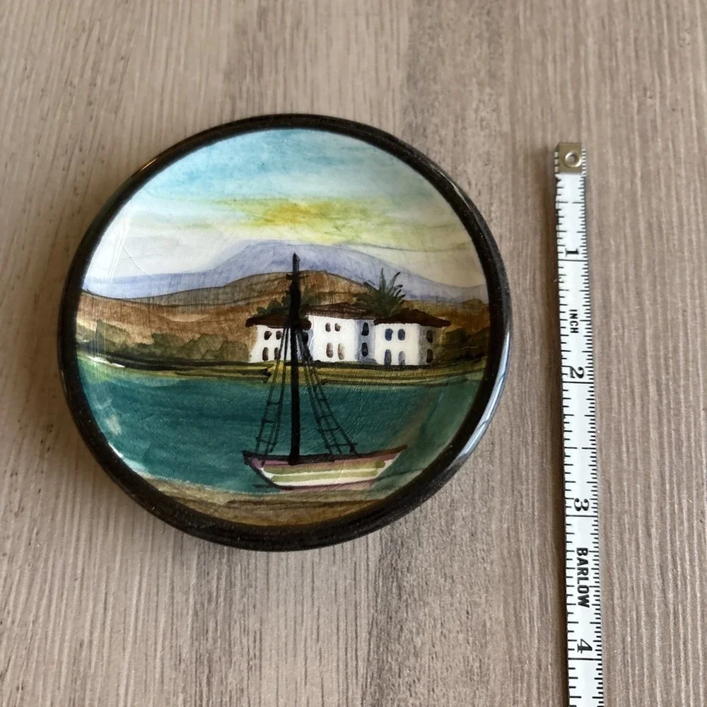 Handpainted Artist Signed Maiph‎ or Malph Ceramic Plate with Hanger 3.25